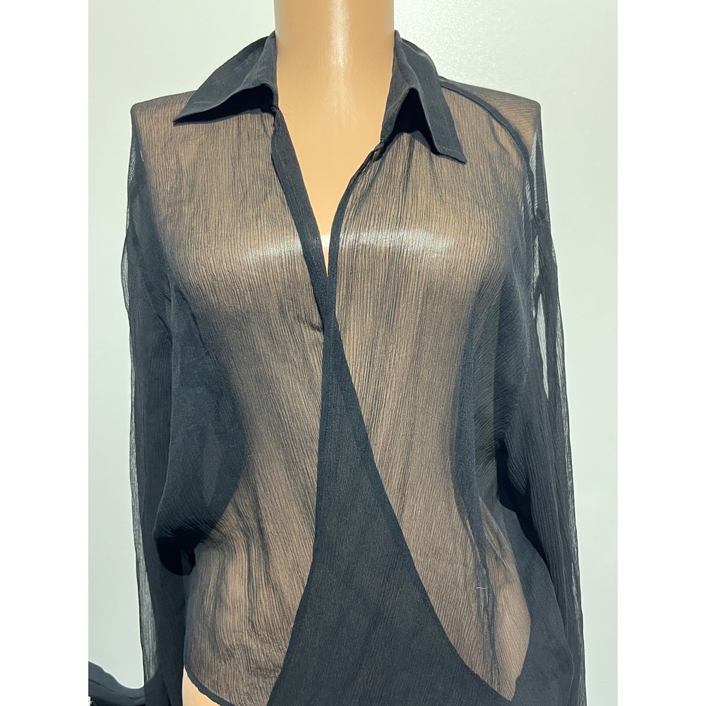 Chicos Tropez Jacket Black 100% Silk Sheer Crinkle Wrap Top Size 2 NWT